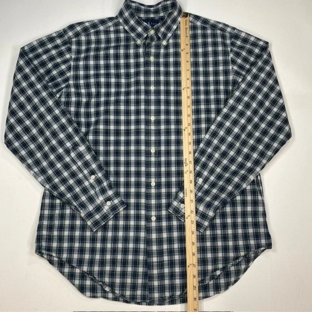 Ralph Lauren Mens Classic Fit Plaid Button Down Shirt Navy Blue Green Large L - Picture 3 of 10